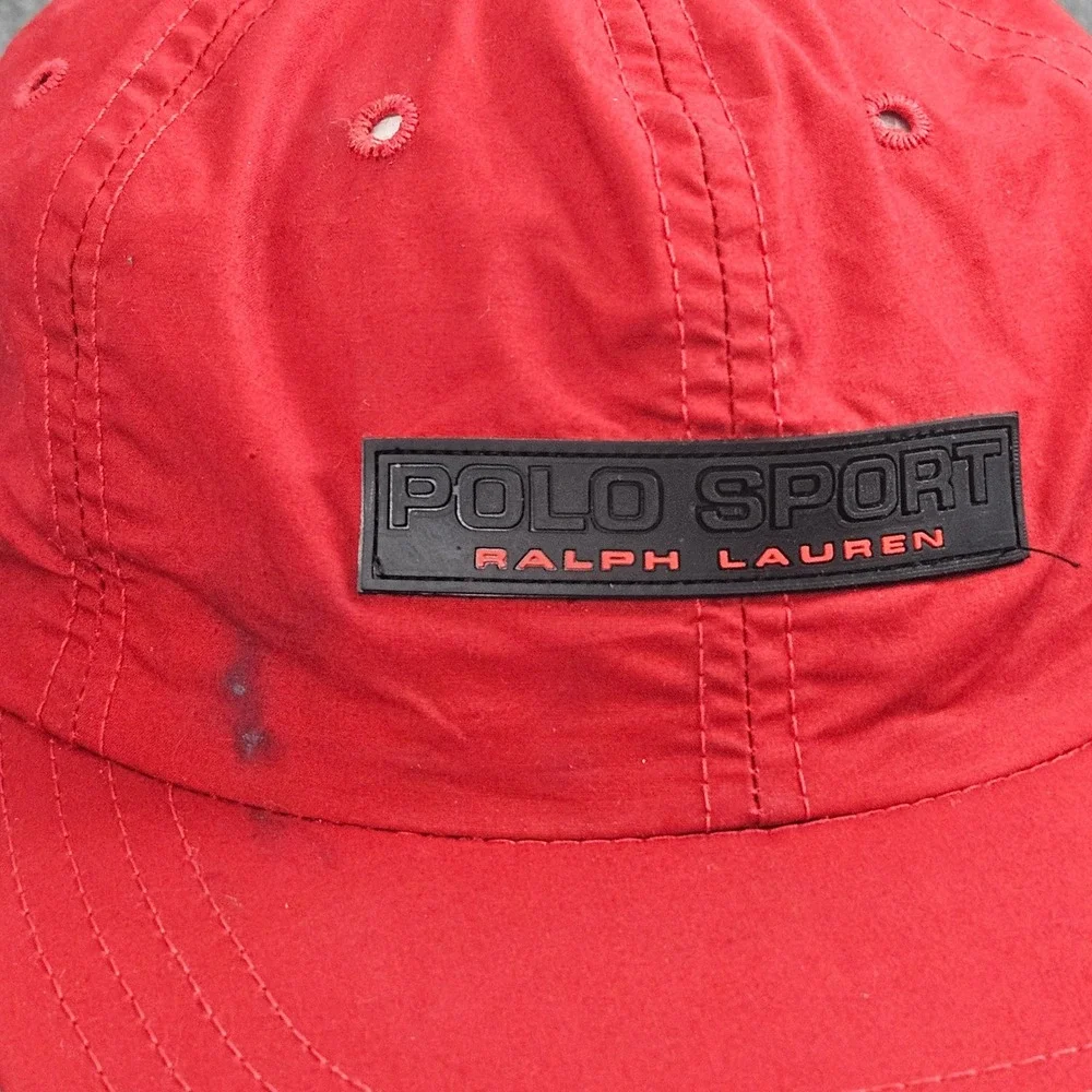 Vintage Polo Sport Ralph Lauren Hat M Red USA Strapback Nylon 90s Logo Cap‎